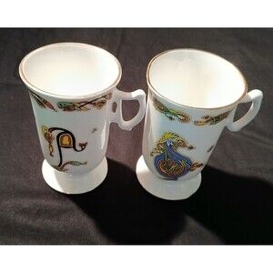 Two Royal Tara Celtic Illuminative Art Mug Book of Kells 6 Oz Footed Cups EUC